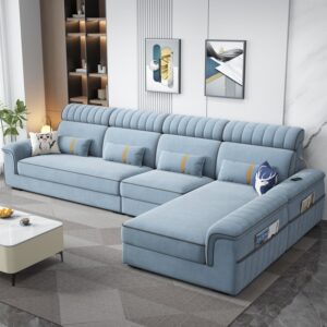 L-Shaped Light Blue Sectional Sofa