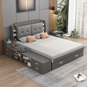 Grey Upholstered Storage Bed Frame