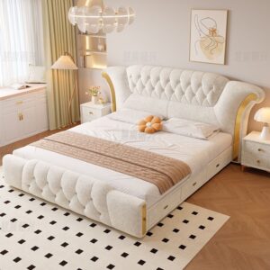 Cream Tufted Upholstered King Bed Frame